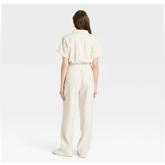 Universal Thread Women's Short Sleeve Linen Boilersuit Casual Jumpsuit Size 8 - Picture 2 of 16